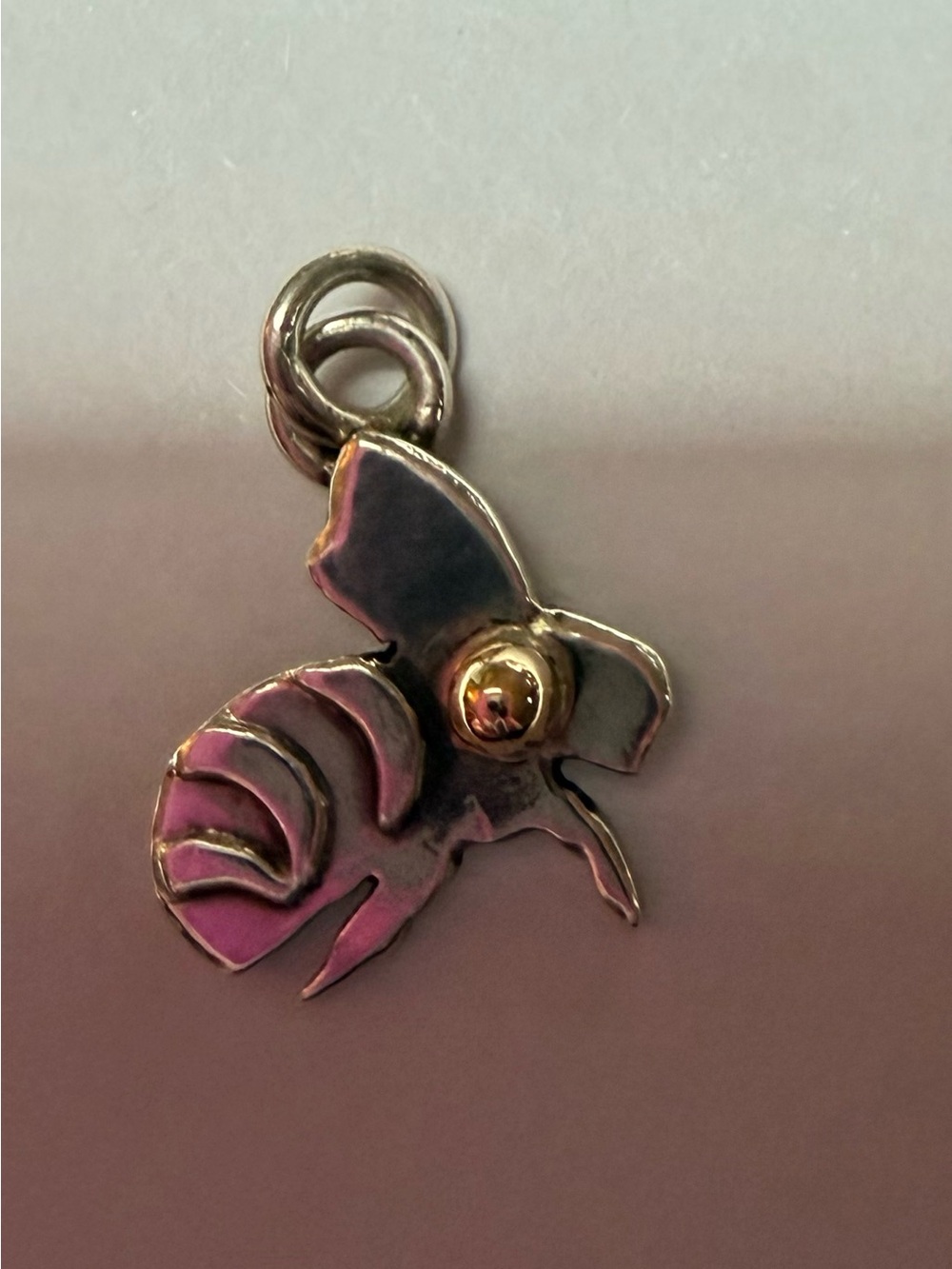 Silver Bee Charm Pendant with 10k Gold Accent - Silver & Gold